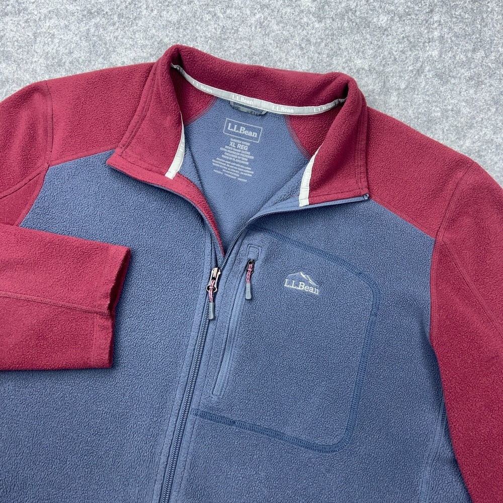 LL Bean Sweater Jacket Mens XL Gray Maroon Fleece Full Zip‎ Slightly Fitted